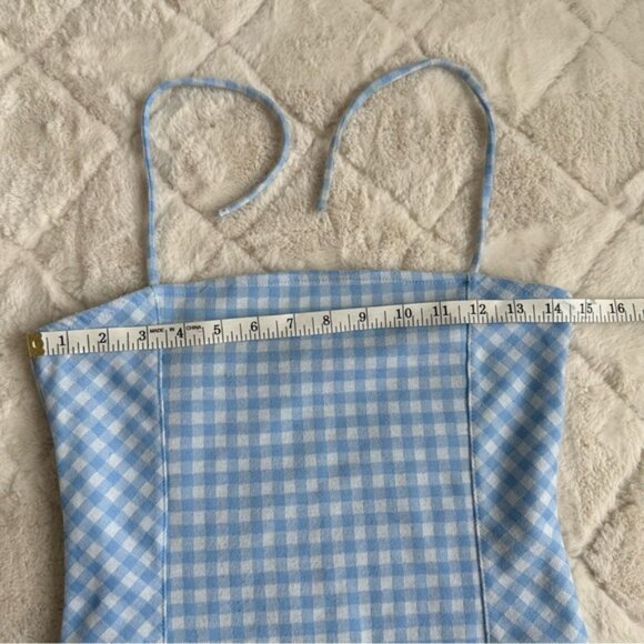 Emily June | Blue & White Check Halter Strap Plaid Bodycon Dress | Size Medium - Picture 8 of 10